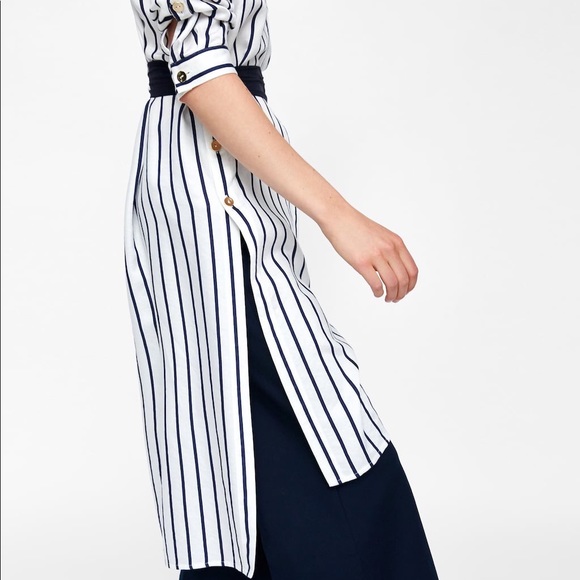 NWT Zara Black White Striped Shirt Dress - Picture 5 of 8